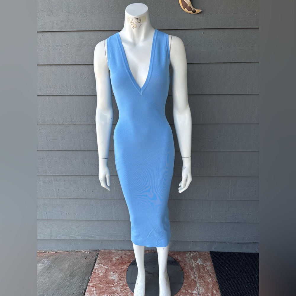 Hera Collection Sky Blue V-Neck Midi Dress